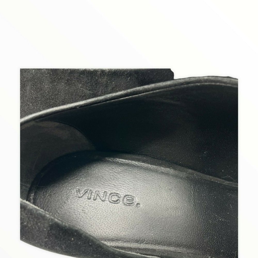 Vince Suede Block Heel Bootie Shoes Black Size 10 Women Open Toe Slip On NEW - Picture 5 of 5